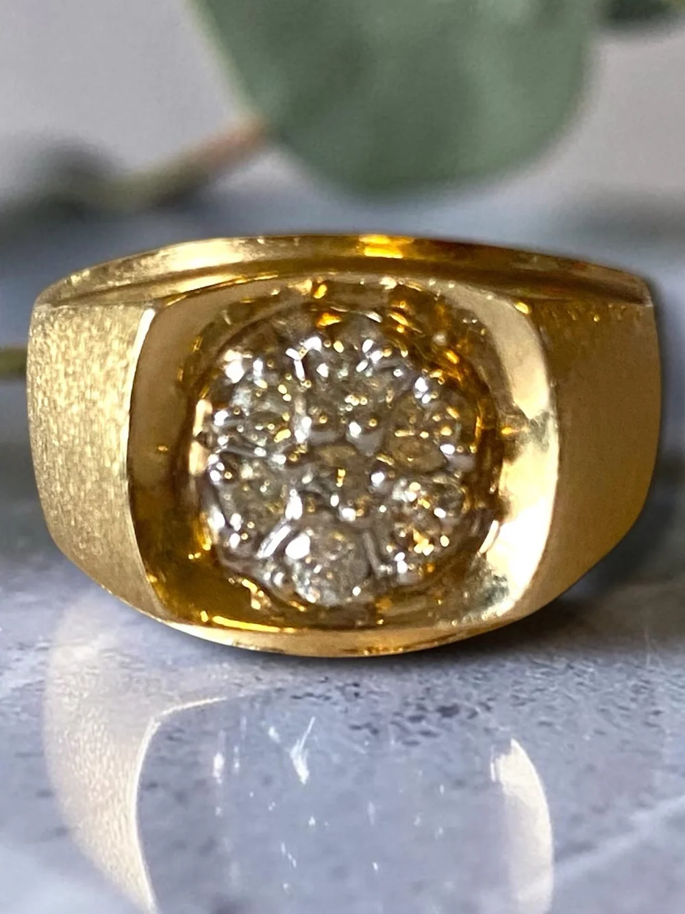 MENS Vintage 14k Yellow Gold Seven DIAMOND CLUSTER Statement Ring Size 10.25